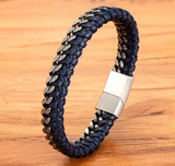 Double Braided Stainless and Leather Bracelet