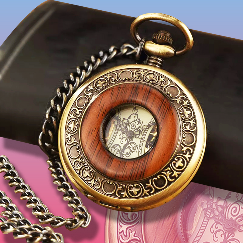 Wooden Pocket Watch w/chain