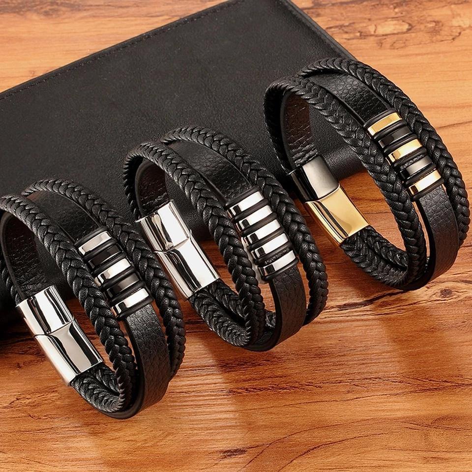 Men's Stainless Steel and Leather Bracelets - The BIG Boy Shop