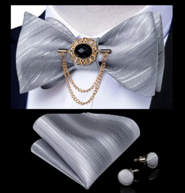 Silk bow-tie and cuff link set